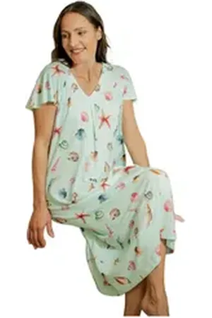 Hutschreuther Nachthemd Damen Schlafshirt mit kurzem Arm (1-tlg) Muscheln allover grün 50
