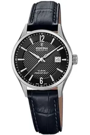 Festina Quarzuhr Damen Uhr F20009/4 Leder, (Analoguhr), Damen Armbanduhr rund, Lederarmband schwarz, Elegant schwarz