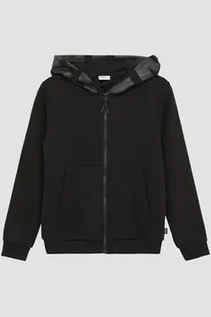 QS by s.Oliver Sweatjacke Sweatshirt-Jacke mit Print an Kapuze schwarz 146/152