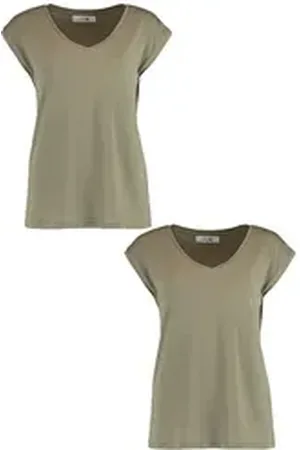 Hailys HaILY’S T-Shirt T-Shirt 2er-Set V-Ausschnitt Kurzarm Basic Sommer Shirt (2-tlg) SS M TP Pi44per braun XL