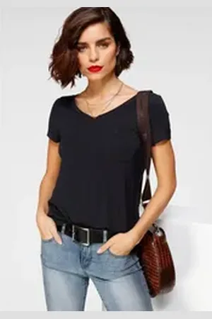 Tamaris T-Shirt Kurzarm, lässige Passform, aus elastischem Jersey schwarz 34