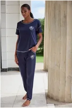 Lascana Pyjama (2 tlg) mit kontrastfarbenen Ziersteppungen blau 36/38