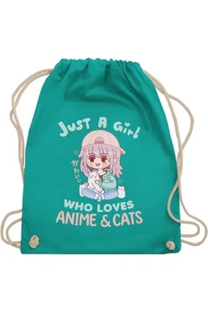 Shirtracer Turnbeutel Just a girl who loves anime & cats kawaii chibi, Anime Geschenke blau