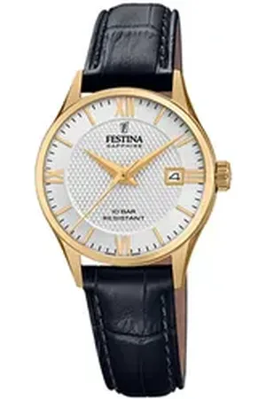 Festina Quarzuhr Damen Uhr F20011/1 Leder, (Analoguhr), Damen Armbanduhr rund, Lederarmband schwarz, Elegant schwarz