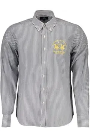 La Martina Langarmhemd Elegantes Herrenhemd Blau – Regular Fit, Stickerei, Button-Down-Krag XL