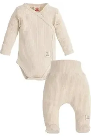 Makoma Erstausstattungspaket Baby Kleidung-Set Wickelbody & Hose mit Fuß Neutral -Harmony- (Set, 2-tlg) 100% Baumwolle beige 74