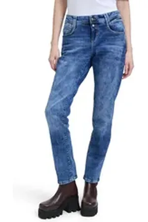 Cartoon Boyfriend-Jeans Boyfriend-Hose mit Nieten blau 40