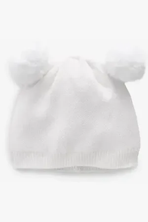 Next Bommelmütze Zarte Baby-Mütze mit zwei Bommeln (1-St) weiß Kopfumfang: 46 cm.