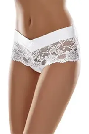 Merry Style Lange Unterhose Damen Unterhose Hipster Hot Pants mit Spitzenbesatz MSGAB155 (1-St) weiß S