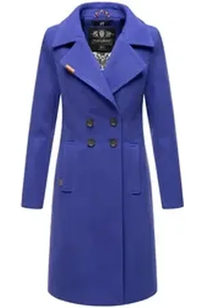 Navahoo Wintermantel Wooly edler Damen Trenchcoat in Wollmantel-Optik blau|lila XXXL (46)