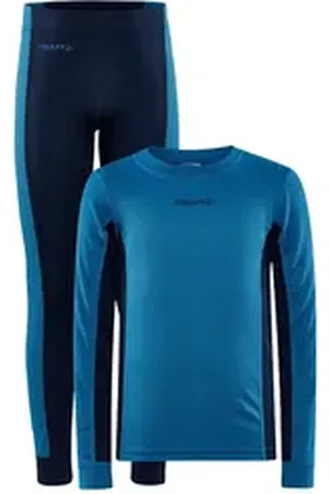 Craft Thermounterhemd Core Dry Baselayer Set Junior (Oberteil mit langen Ärmeln, lange Hose) mit Flatlocknähten blau 134-140