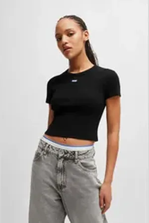 Hugo Blue T-Shirt Baby Tee_B in verkürzter Länge schwarz XXL