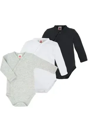 Makoma Wickelbody Baby Body Langarm Neutral für Neugeborene Jungen und Mädchen (Spar-Set, 3-tlg., 3er Pack) 100% Baumwolle grau|schwarz|weiß 62