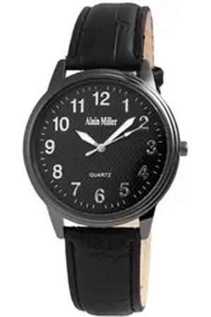 Alain Miller Quarzuhr AM0007 Herrenarmbanduhr mit Lederimitationsarmband, Herrenuhr Lederimitat