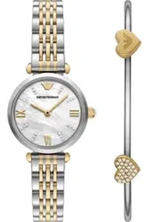 Emporio Armani Quarzuhr AR80078SET, (Set, 2-tlg., mit Armreif), Armbanduhr, Damenuhr, Edelstahlarmband, Ideal auch als Geschenk goldfarben