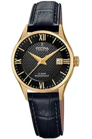 Festina Quarzuhr Damen Uhr F20011/4 Leder, (Analoguhr), Damen Armbanduhr rund, Lederarmband schwarz, Elegant schwarz