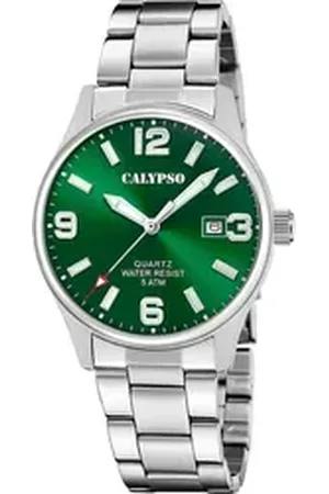 Calypso Quarzuhr Herrenuhr - Klassische Armbanduhr, grünes Zifferblatt, K5860/6, Edelstahlband, 39,5 mm