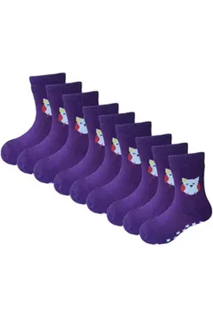 Yalion Langsocken Baby Kleinkind Socken Anti-Rutsch-Socken 9 paar Rutschfester Kleber lila EU19/20