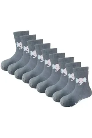 Yalion Langsocken Baby Kleinkind Socken Anti-Rutsch-Socken 9 paar Rutschfester Kleber grau EU21/22