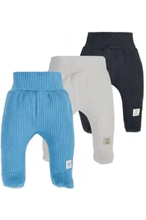 Makoma Schlupfhose Baby Hose mit Fuß Waffelpique für Neugeborene Mädchen & Junge (Spar-Set, 3-tlg., 3er-Pack) 100% Baumwolle blau 62