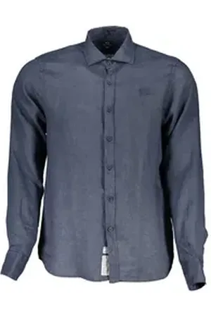 La Martina Langarmhemd Elegantes Herrenhemd Blau mit Haifischkragen und Stickerei S