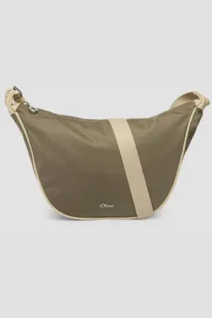 QS by s.Oliver Tragetasche Halbmondtasche mit Reißverschlussfach und Logo, Logo beige