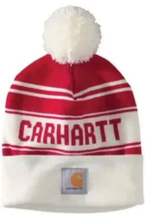 Carhartt Strickmütze Herren Strickmütze mit Bommel und Logo Beanie-Mütze rot