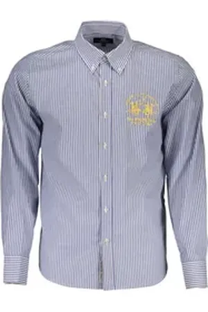 La Martina Langarmhemd Elegantes Herrenhemd Blau: Langarm, Button-Down, Stickerei-Details XL