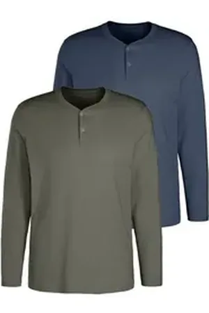 H.I.S H.I.S Langarmshirt (Packung, 2-tlg) Shirt mit Knopfleiste aus aus strukturierter Baumwoll-Qualität blau|grün XXL (60/62)