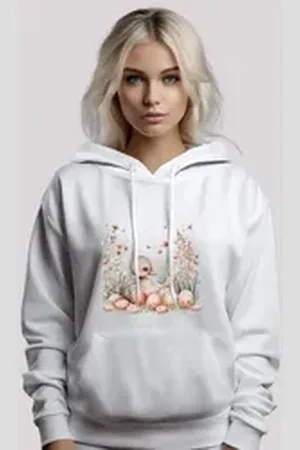 F4NT4STIC Kapuzenpullover Ente Ostereier Blumen Küken Premium Qualität weiß XL