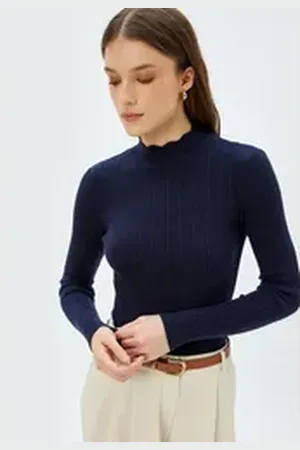 Koton Stehkragenpullover Standkragen Mit Schimmer blau L