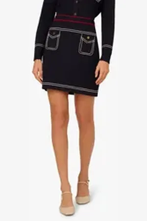 Adrianna Papell Minirock Front Patched Pockets Mini Pull On Sweater Skirt w/Tipping Freizeit, Arbeit, Abendessen, Basic blau XL