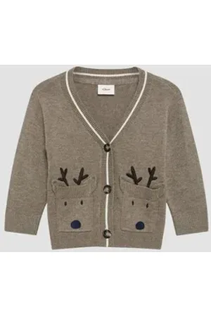 QS by s.Oliver Strickjacke Weiche Strickjacke mit Rentier-Applikation Stickerei braun 50/56