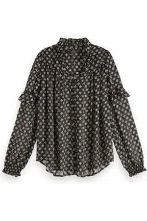 Scotch&Soda Blusenshirt Damen Bluse Sheer Ruffle Top 153762 schwarz S