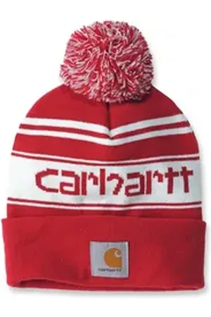 Carhartt Strickmütze Herren Strickmütze mit Bommel und Logo Beanie-Mütze rot