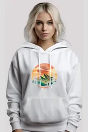F4NT4STIC Kapuzenpullover Sonnenuntergang Berglandschaft Premium Qualität weiß L
