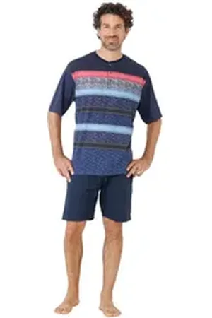 HAJO Pyjama Herren-Shorty Single-Jersey Streifen blau 52