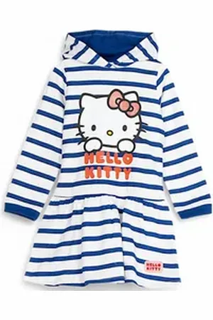 Hello Kitty Sweatkleid Kapuzenkleid gestreift Mädchen Langarmkleid Gr. 104 -140 cm weiß 140 cm