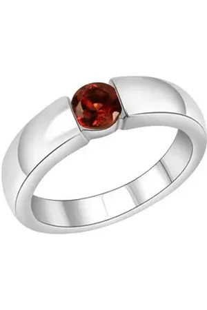 Jamelli Fingerring Silber 925 rhodiniert mit echtem Granat grau|silberfarben 060 (19,1)