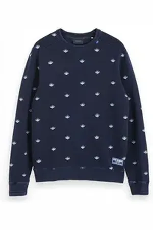 Scotch&Soda Fleecepullover Herren Sweatshirt Crewneck Allover Print 153574 blau S