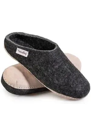 naturling Herren Filz Pantoffel Hausschuh (mit echter) Ledersohle schwarz 44 EU