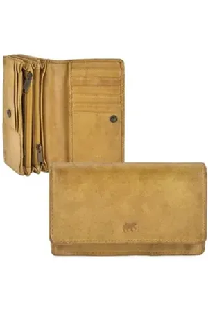 Bear Design Geldbörse "Emma" knautschiges Leder Geldbeutel Damen mit RFID Schutz, Damenbörse, Portemonnaie, ocker gelb, 14 Kartenfächer, 15x9cm gelb