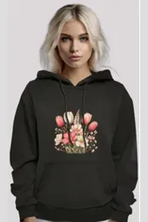 F4NT4STIC Kapuzenpullover Rosa weißer Frühlingsblumenstrauß Premium Qualität schwarz XL