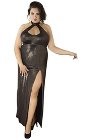 Andalea Negligé Langes Negligee C/4003 Chemise Babydoll, schwarz gold, Made in EU schwarz 50/52