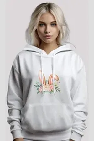 F4NT4STIC Kapuzenpullover Blumen Osterhasen Ohren Dekor Premium Qualität weiß XL