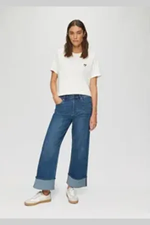 QS by s.Oliver 7/8-Jeans Cropped-Jeans Suri / Regular Fit / Mid Rise / Wide Leg / mit Aufschlag blau 38