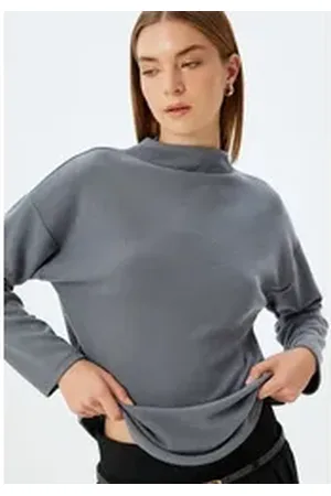 Koton Stehkragenpullover Standkragen Regular grau XL