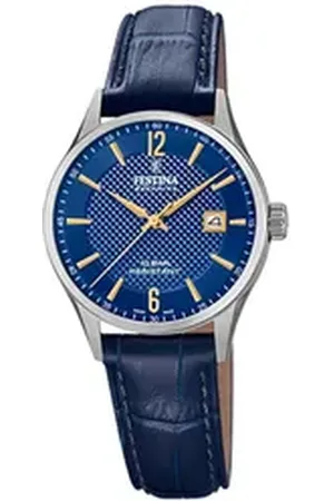 Festina Quarzuhr Analog Damen Uhr F20009/3 Leder, (Analoguhr), Damen Armbanduhr rund, Lederarmband blau, Elegant blau