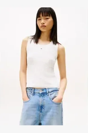Tommy Hilfiger Tanktop TJW ESSENTIAL RIB TANK EXT mit Logostickerei beige L (40)