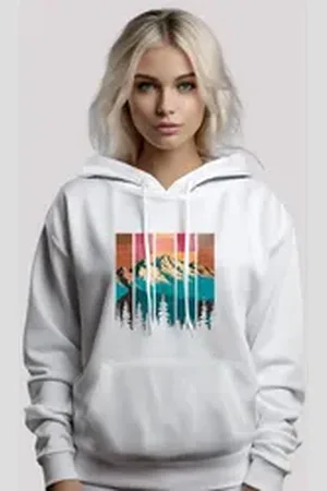 F4NT4STIC Kapuzenpullover Berg Sonnenuntergang Retro Premium Qualität weiß XXL